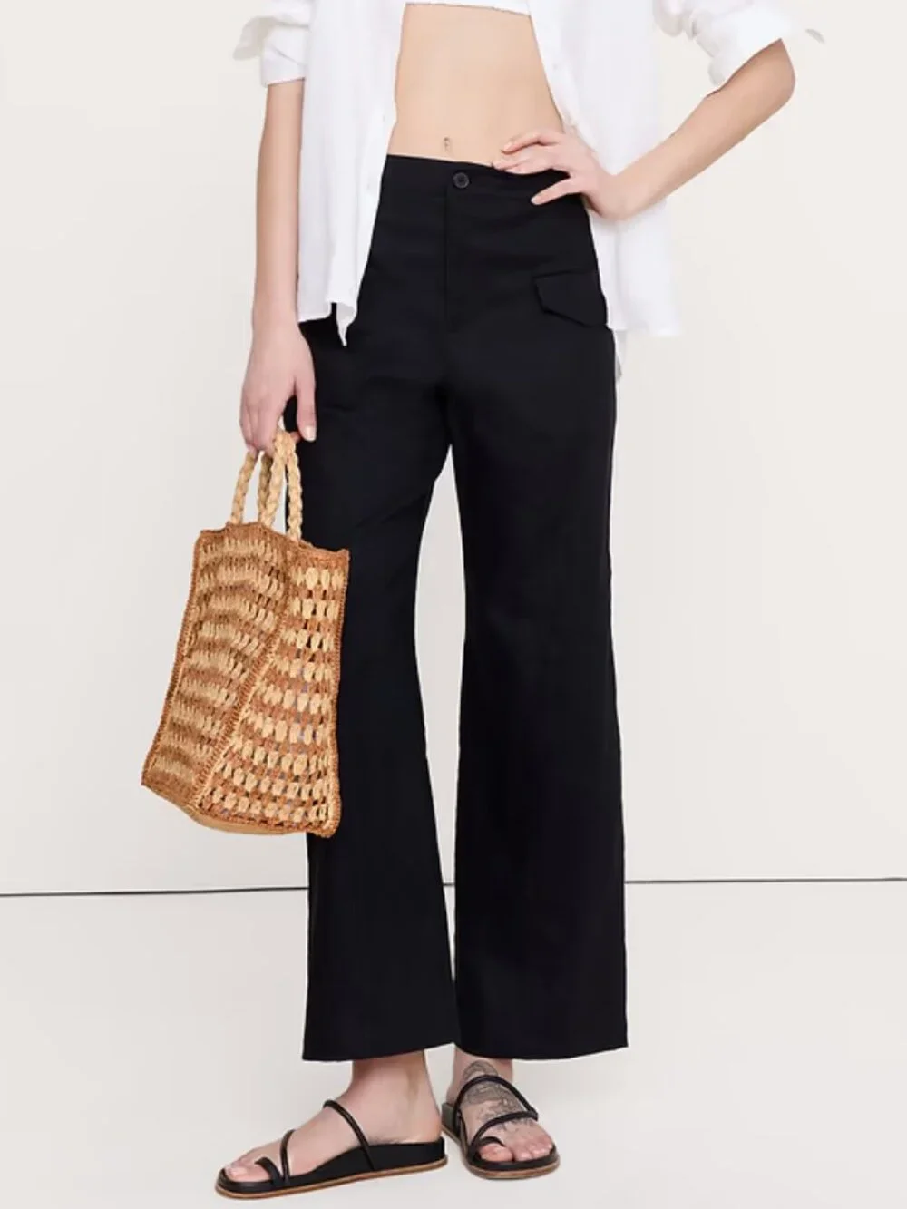 NWT!! Banana Republic Black Linen-Blend Hi-Rise Straight Utility Pants 6L